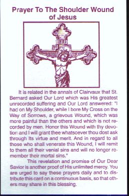 Front of The Prayer to the Shoulder Wound of Jesus